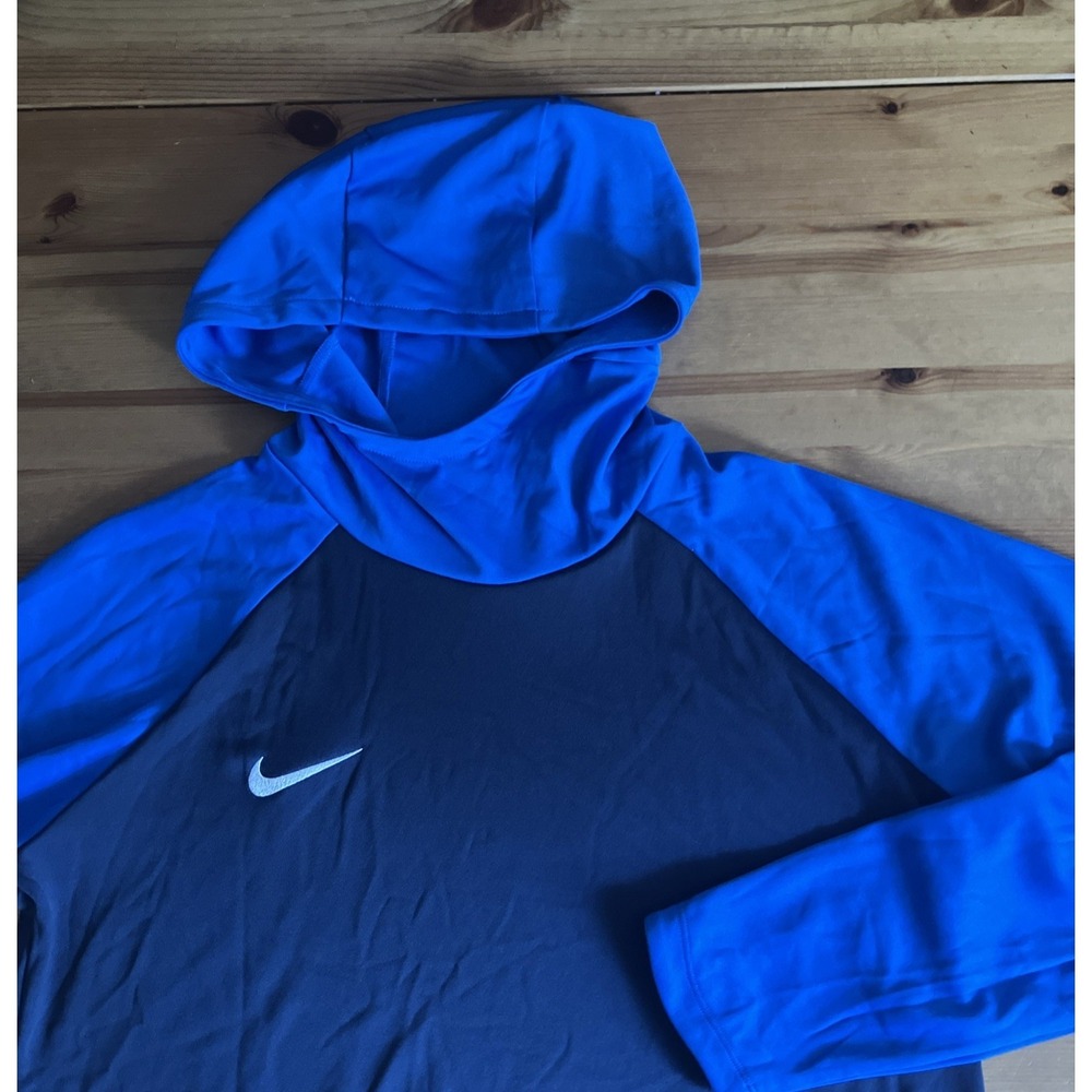 Nike Dri-FIT Blue Pullover Hoodie Mens L Polyester Swoosh Slim Fit